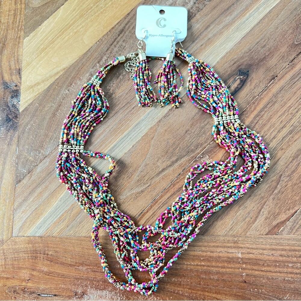 Charming Charlie Chunky beaded colorful necklace and earring matching set